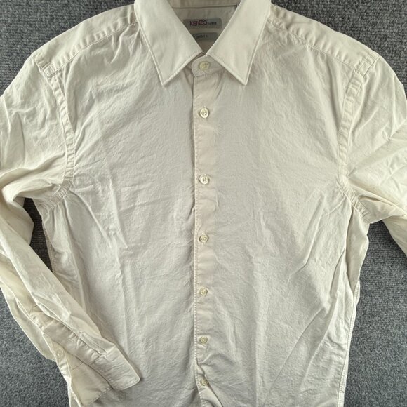 Kenzo Homme 15.5 Cotton Ivory Comfort Button Up Mens Shirt Solid Long Sleeve - Picture 1 of 14